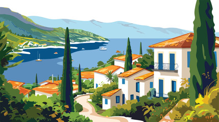View of the bay in Greek island Flat vector 