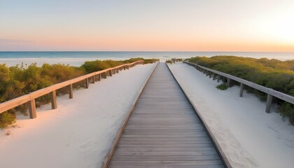 Fototapeta premium Long-Boardwalk-Leading-To-The-White-Sand-Beach-And- 2
