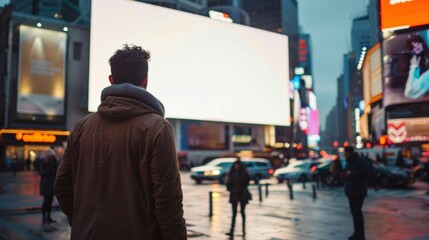 A man standing in the middle of a busy city street, AI