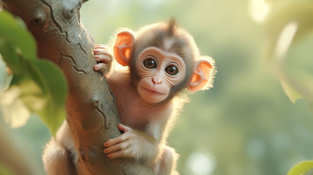 Cute baby monkey playing in Indian Forest