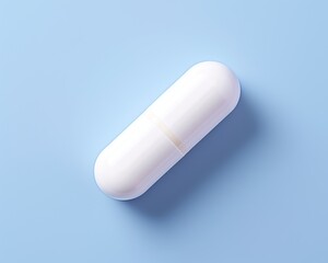 Pill isolated on light blue background. Macro shot. Ai Generative