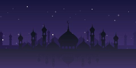 Ramadan Kareem background. Vector illustration with a mosque background. Background for Eid Mubarak, Islamic book cover