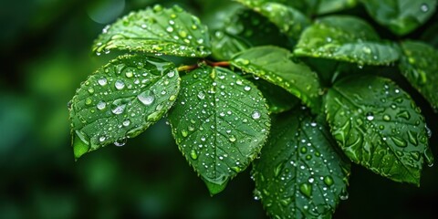 drops of clean water on lush green leaves, symbolizing life and renewal, concept World Green Week, banner