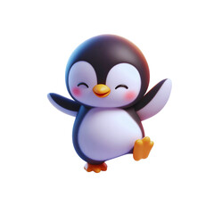 Cute penguin happy 3D render illustration