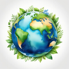 Illustration for the holiday "Planet Earth Day" on a white background with space for text in watercolor style