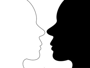 Two faces silhouette black and white illustration, people 