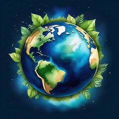 Illustration for the holiday "Planet Earth Day" on a neutral background with space for text in watercolor style