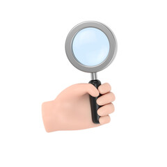 Transparent Backgrounds Mock-up. Cartoon character hand in medical glove holding magnifier.Supports PNG files with transparent backgrounds.