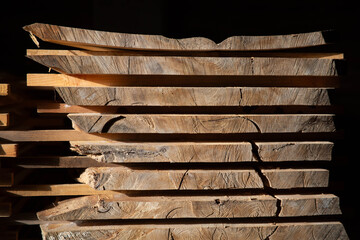 Stack of cut boards at the woodworker workshop