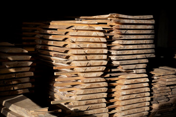 Stacks of cut boards at the woodworker workshop