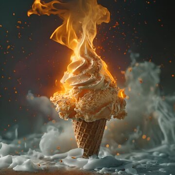 burning ice cream on fire. 