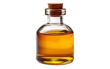 A bottle of oil sealed with a wooden stopper, exuding a sense of ancient mystery and natural purity