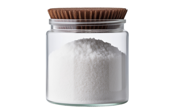 A glass jar filled with white powder, creating a mystical and enchanting atmosphere