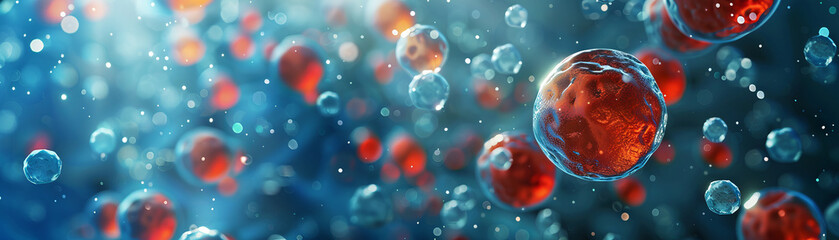 Vivid Red and Blue Blood Cells Microscopic View - obrazy, fototapety, plakaty