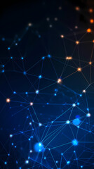 Obraz premium Connected lines and dots on dark blue background