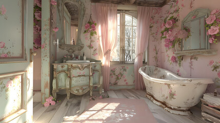 Cute pink pastel shower bathroom Shabby Chic in houses that clean themselves