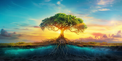 Eternal tree of life - sacred symbol of cycle of life and death - obrazy, fototapety, plakaty