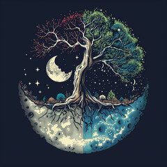 Eternal tree of life - sacred symbol of cycle of life and death - obrazy, fototapety, plakaty
