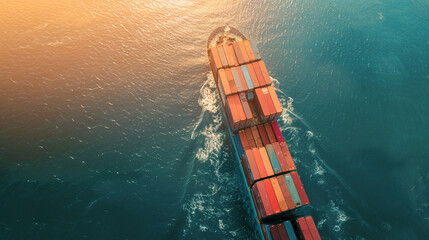 Fototapeta na wymiar Aerial view container cargo ship, import export commerce business trade logistic and transportation of International by container cargo ship boat in the open sea,