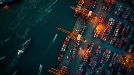 Fototapeten Aerial view container cargo ship, import export commerce business trade logistic and transportation of International by container cargo ship boat in the open sea, © AH TAR STOCK