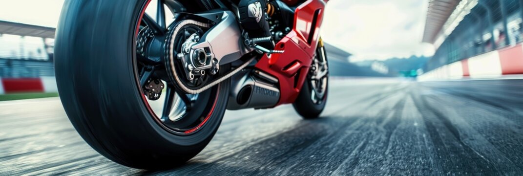 Super motorbike racing on the circuit track while driving at high speed and accelerating at full power AIG44