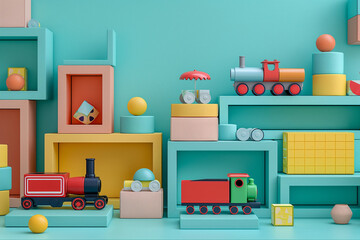3d illustration of children's toys on a turquoise background