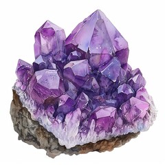 watercolor amethyst gemstone, isolated on white background for clipart. ai generated