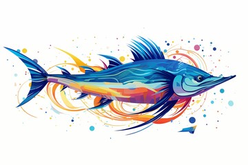 A series of vibrant, minimalistic vector illustrations portraying different underwater creatures, each depicted on a white solid background