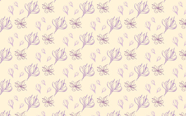 Crocus or saffron flower drawing seamless pattern on background. Vector illustration in hand draw. Saffron illustration