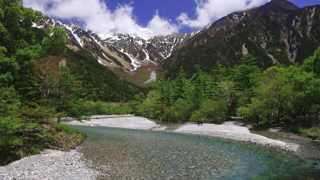 River Azusa flowing through the Kamikochi valley in the Japanese Northern Alps
