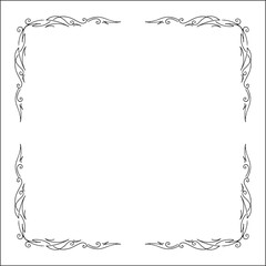 Elegant black and white ornamental frame, decorative border, corners for greeting cards, banners, business cards, invitations, menus. Isolated vector illustration.	
