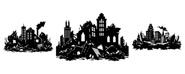 Illustration of War or Earthquake Damaged Buildings collection