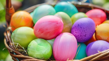Fototapeta premium Vivid Easter eggs in a basket.