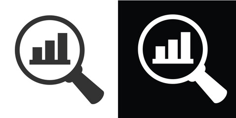 magnifying glass and graph icon on black and white