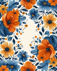 Fototapeta premium Orange and Blue Flower Pattern on White Background