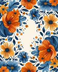 Orange and Blue Flower Pattern on White Background