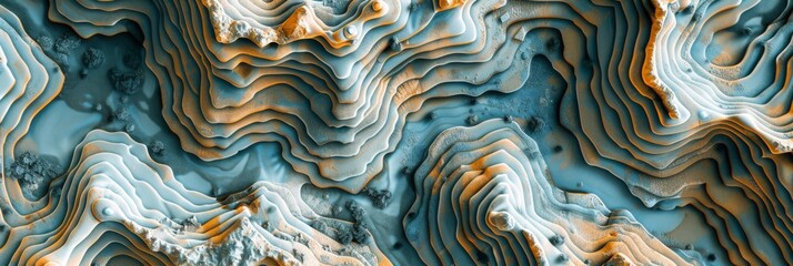 Aerial topographic map pattern, detailing the varied terrains of Wildlands from mountains to jungles and deserts, with elevation lines and waypoints created with Generative AI Technology - obrazy, fototapety, plakaty