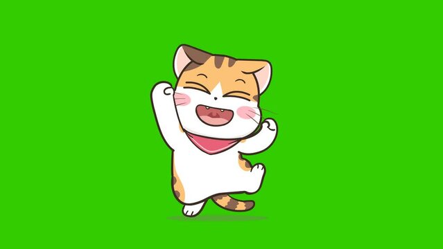 Cute cat animation on green screen