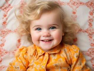 Little Girl Smiling on Bed
