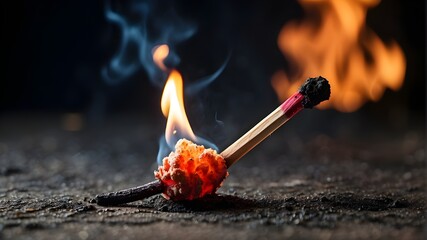 A macro of a burned match, a full match dampened with a drop of water, and the notion of extinguishing a fire - obrazy, fototapety, plakaty