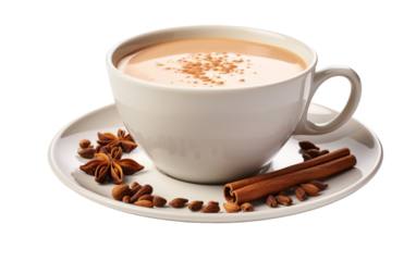 A cup of coffee with cinnamons placed on a saucer