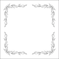 Elegant black and white vegetal ornamental frame, decorative border, corners for greeting cards, banners, business cards, invitations, menus. Isolated vector illustration.	

