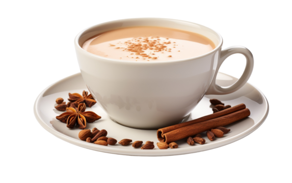 A cup of coffee with cinnamons placed on a saucer