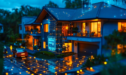 Smart home connected to digital security systems, analyzing data to detect potential threats and suspicious activities, ensuring safety through AI powered monitoring and analytics