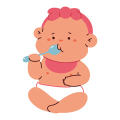 Cute newborn baby eat food vector cartoon illustration isolated on a white background.