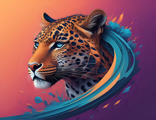 Leopard mit abstraktem Hals und blauen Augen - obrazy, fototapety, plakaty