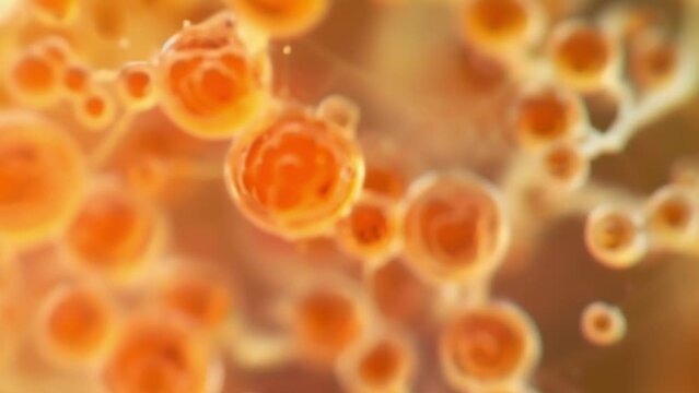 A macro shot of a yeast culture highlighting the microorganisms responsible for the fermentation process in beer and wine.