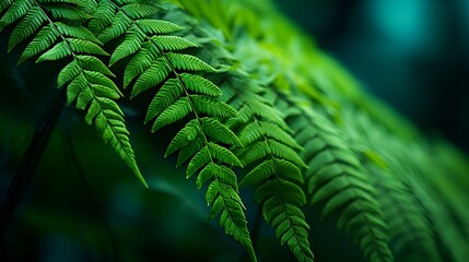 Exotic fern leaves unfurling in a symphony of vibrant greens, - obrazy, fototapety, plakaty