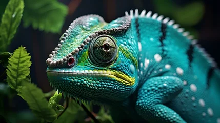 Foto op Canvas green iguana on a branch,Panther chameleon Reptiles, lguana lizardd dragon in zoo © Dxire