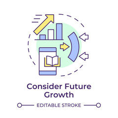 Consider future growth multi color concept icon. Library management system. Workflow organization. Round shape line illustration. Abstract idea. Graphic design. Easy to use in infographic, blog post